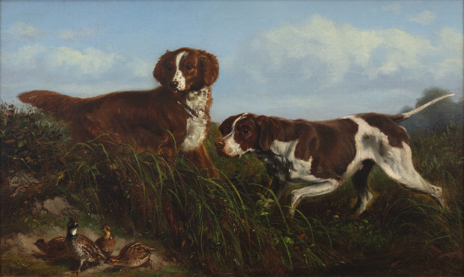 A painting of sporting dogs