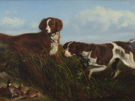 A painting of sporting dogs