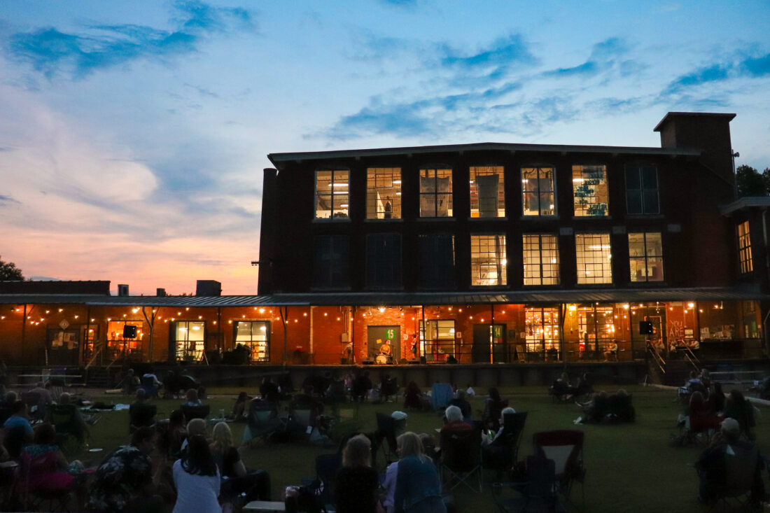 Outdoor concert venue at night