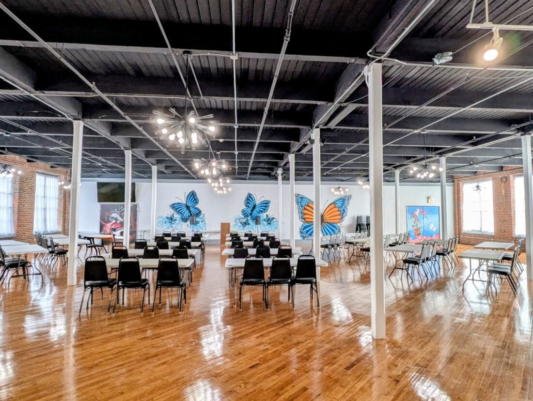 interior image of an event space in the arts center