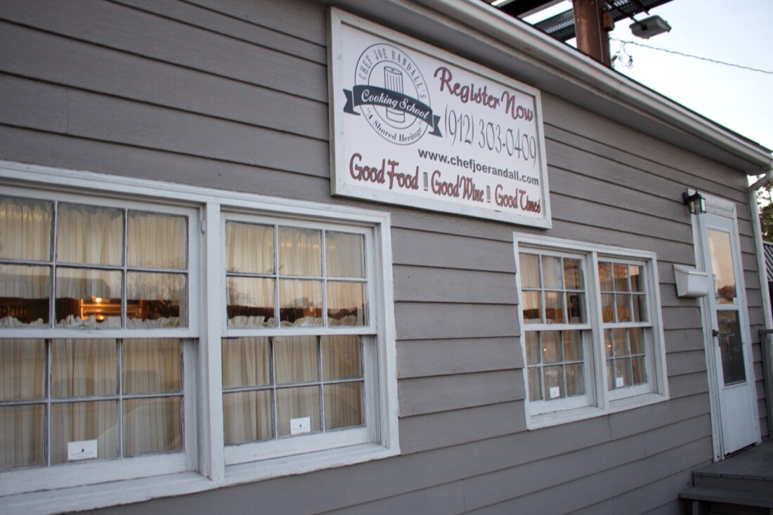 The exterior of a grey building