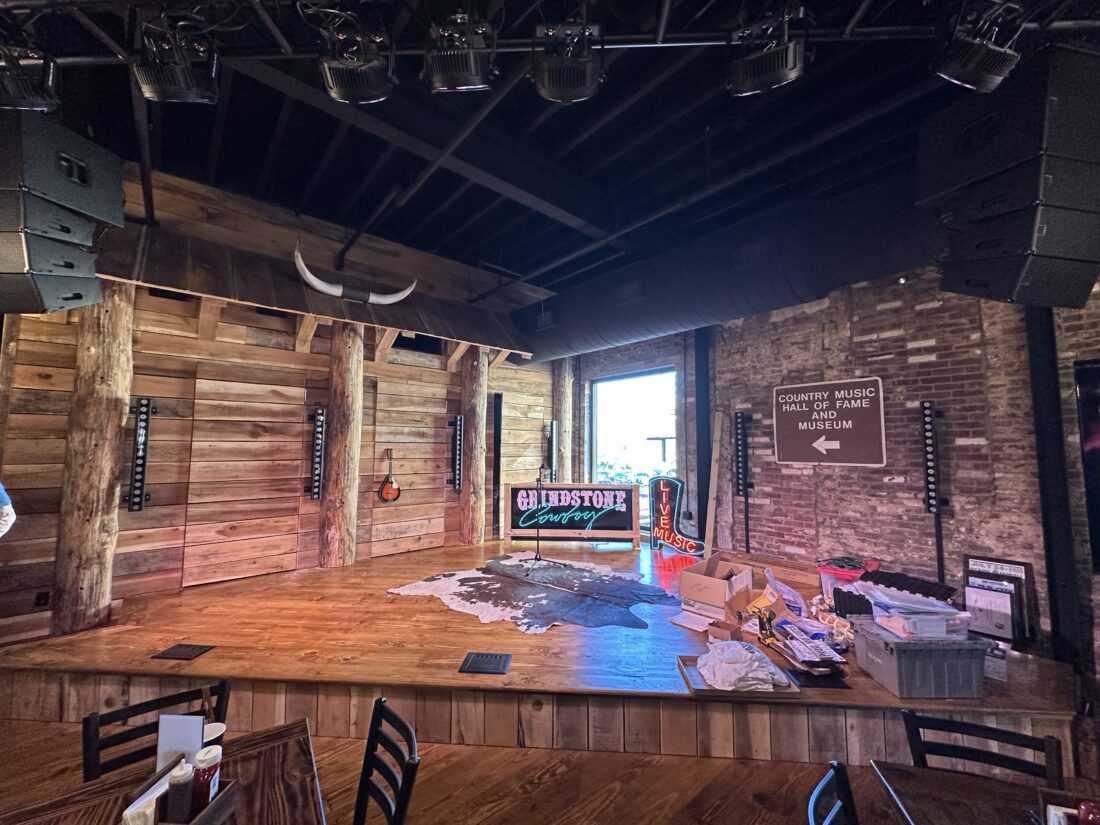 image of a stage inside the Grindstone Cowboy restaurant