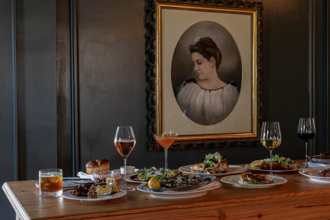 A table set with food