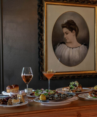 A table set with food