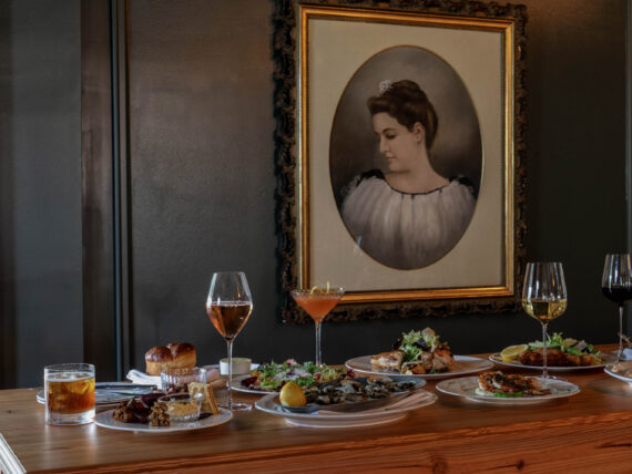 A table set with food