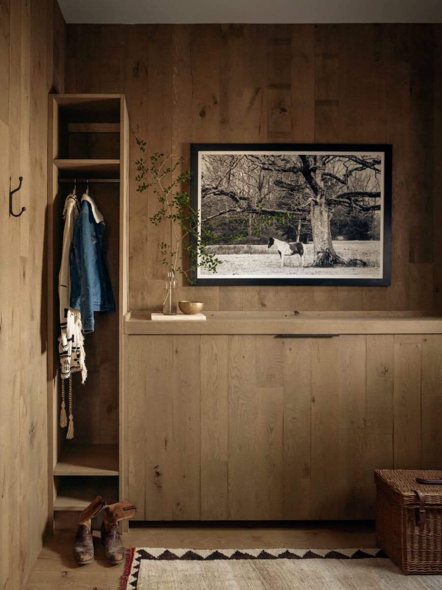 photo of a wooded closet and dressing room