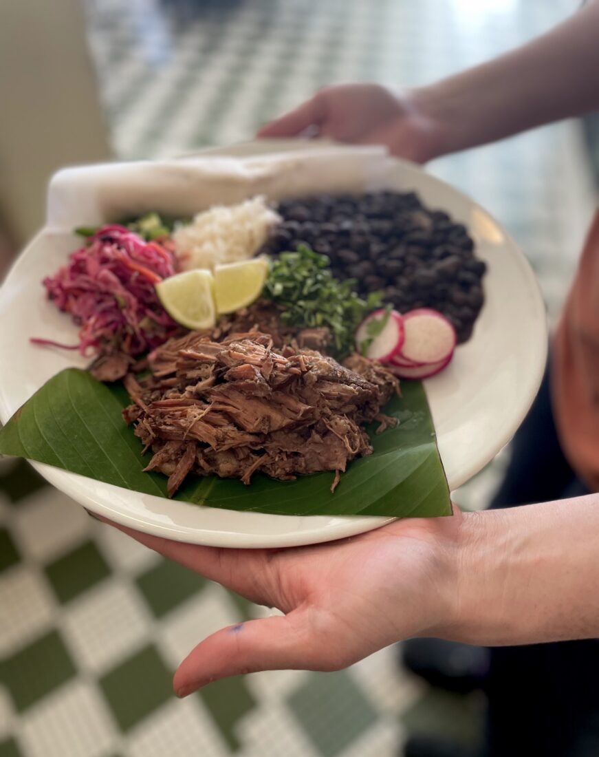 A plate of carnitas
