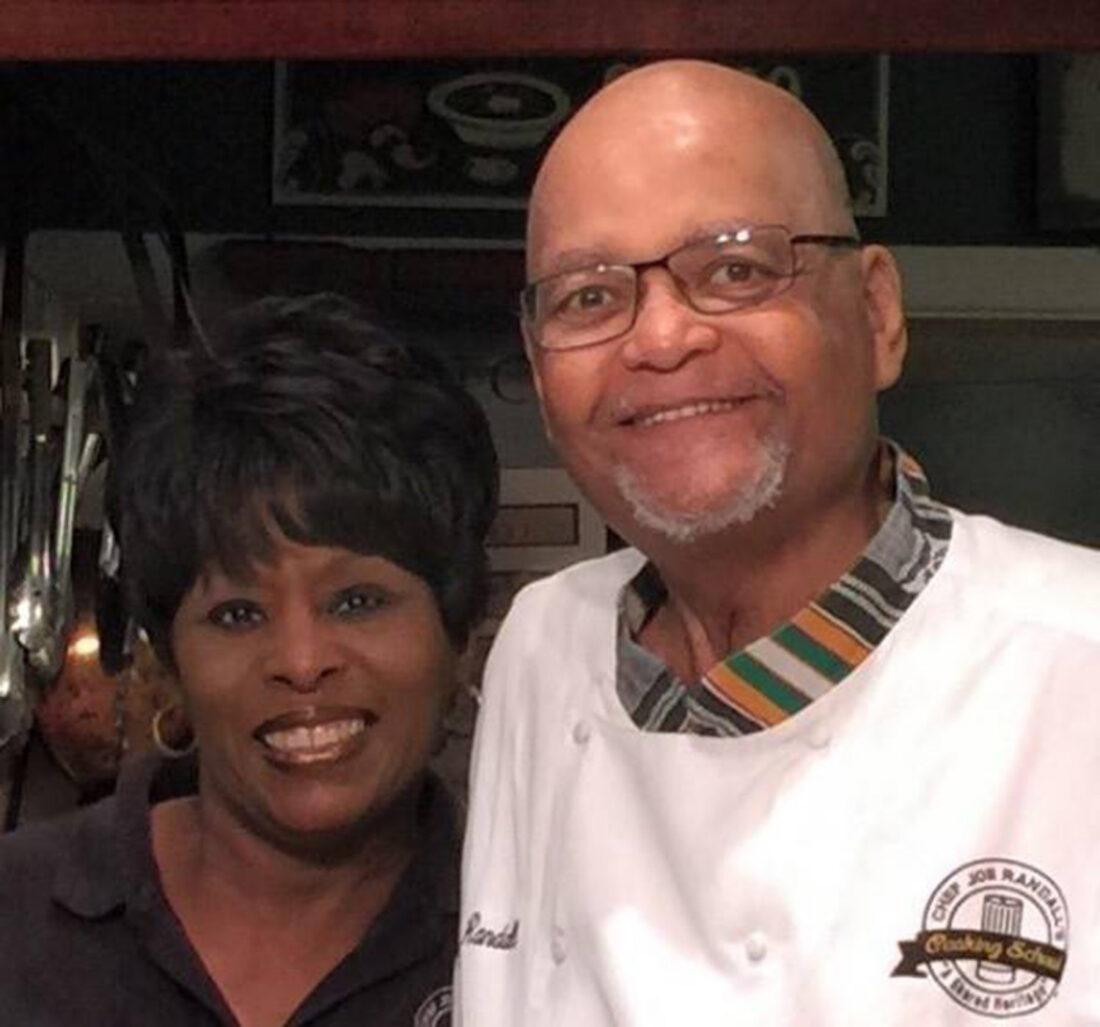 Randall in the kitchen with his wife, Barbara.