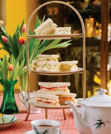 A tiered tray of sandwiches