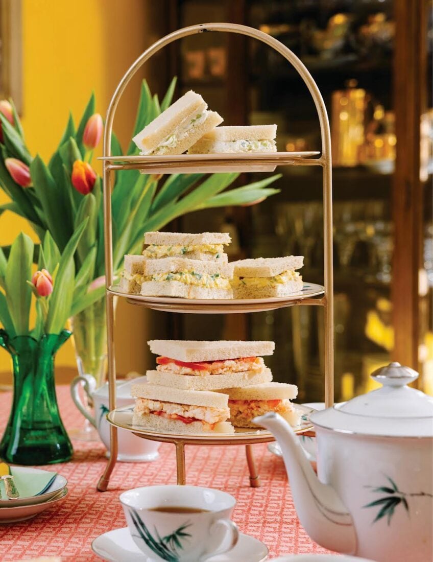 A tiered tray of sandwiches