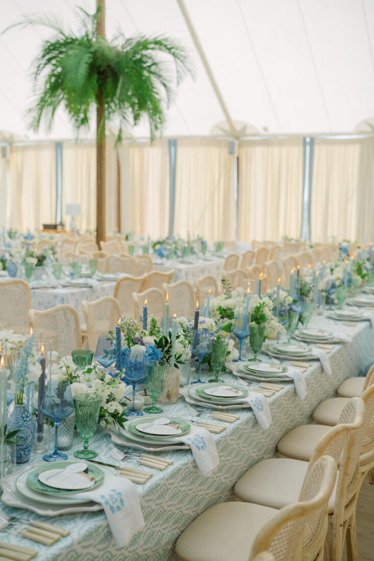 A set table under a tent wedding