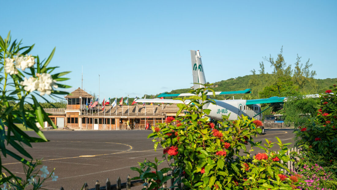 A thatched-roof airport