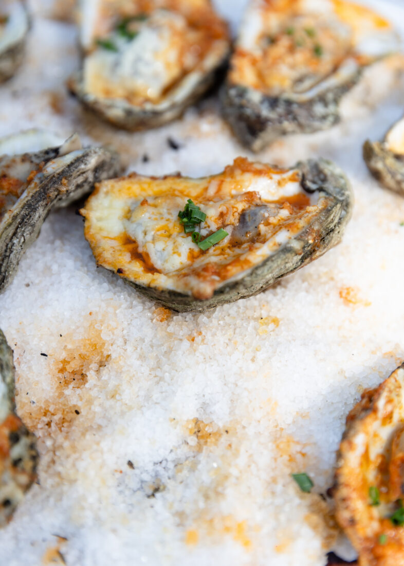 Char-grilled oysters by chef Matos.