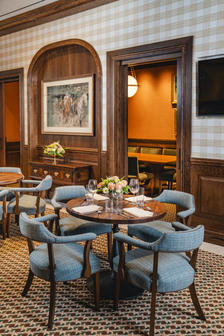A set table in a restaurant room
