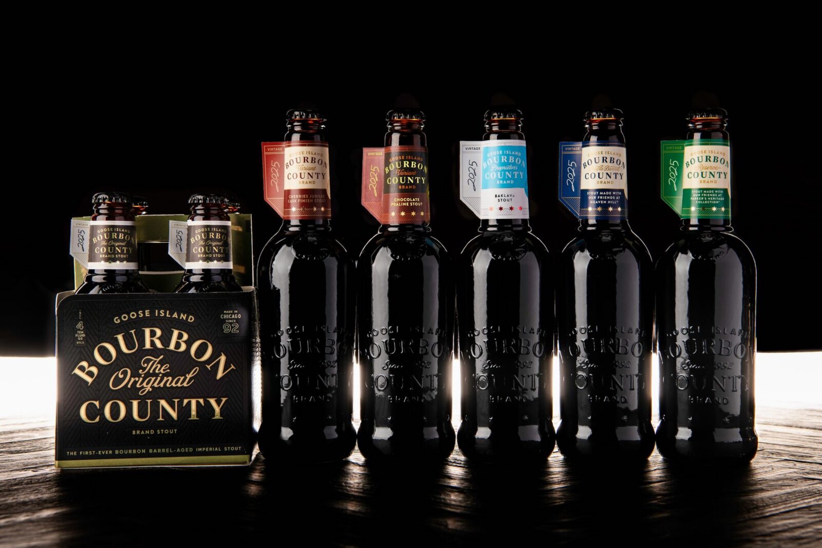 A lineup of beer bottles