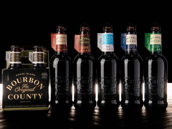 A lineup of beer bottles