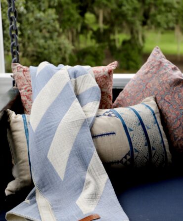 A blanket on a swing