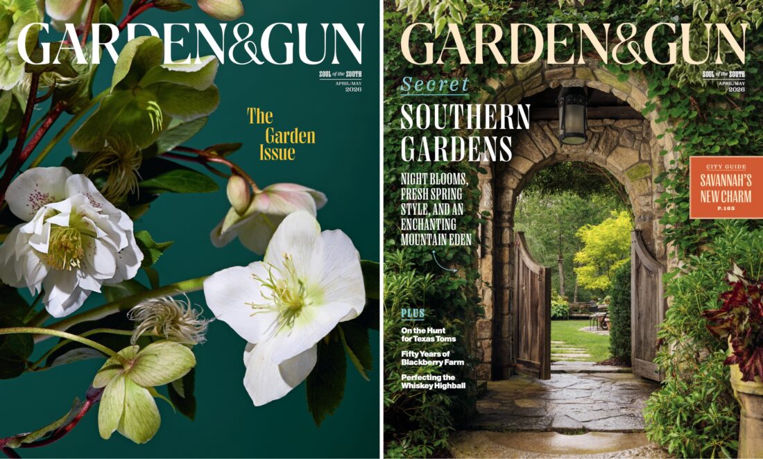 Two magazine covers with flowers and a garden