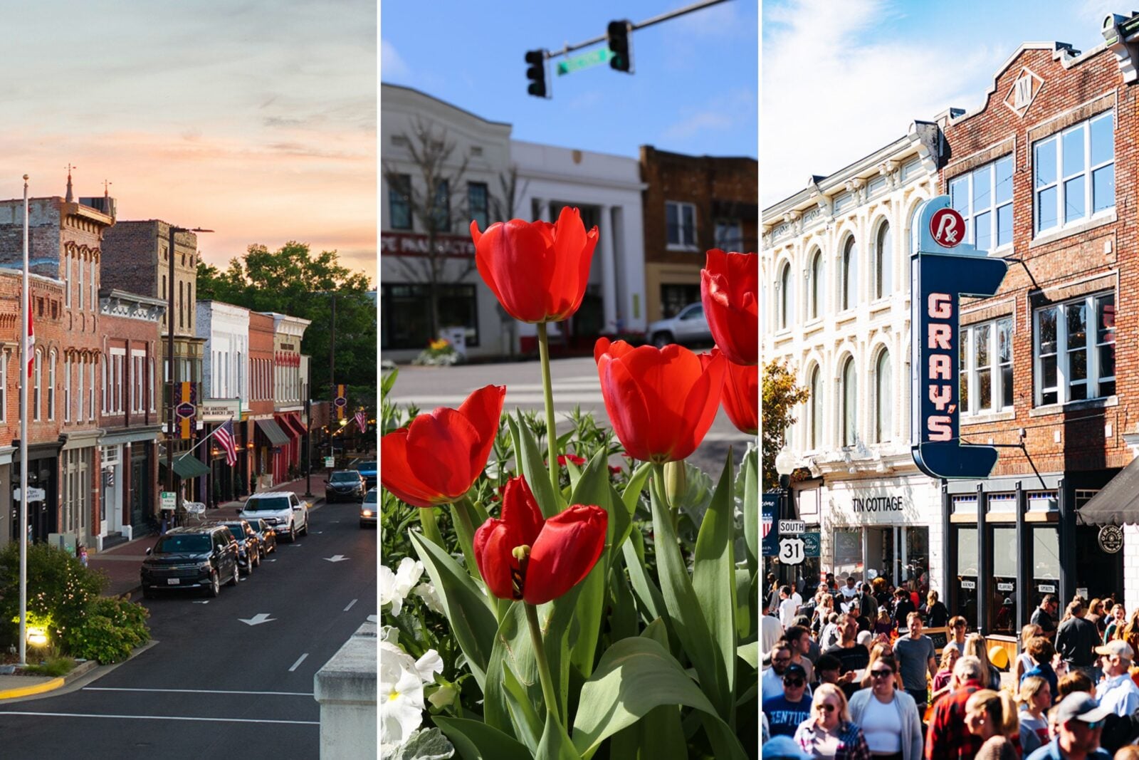 A collage of three main streets