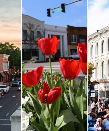 A collage of three main streets