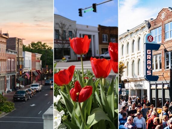 A collage of three main streets