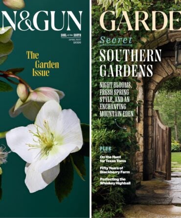 Two magazine covers with flowers and a garden