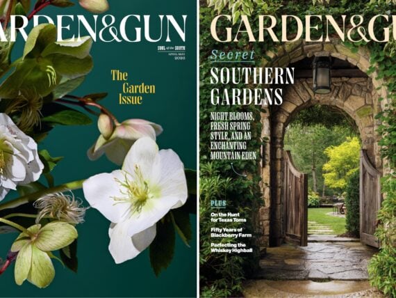Two magazine covers with flowers and a garden