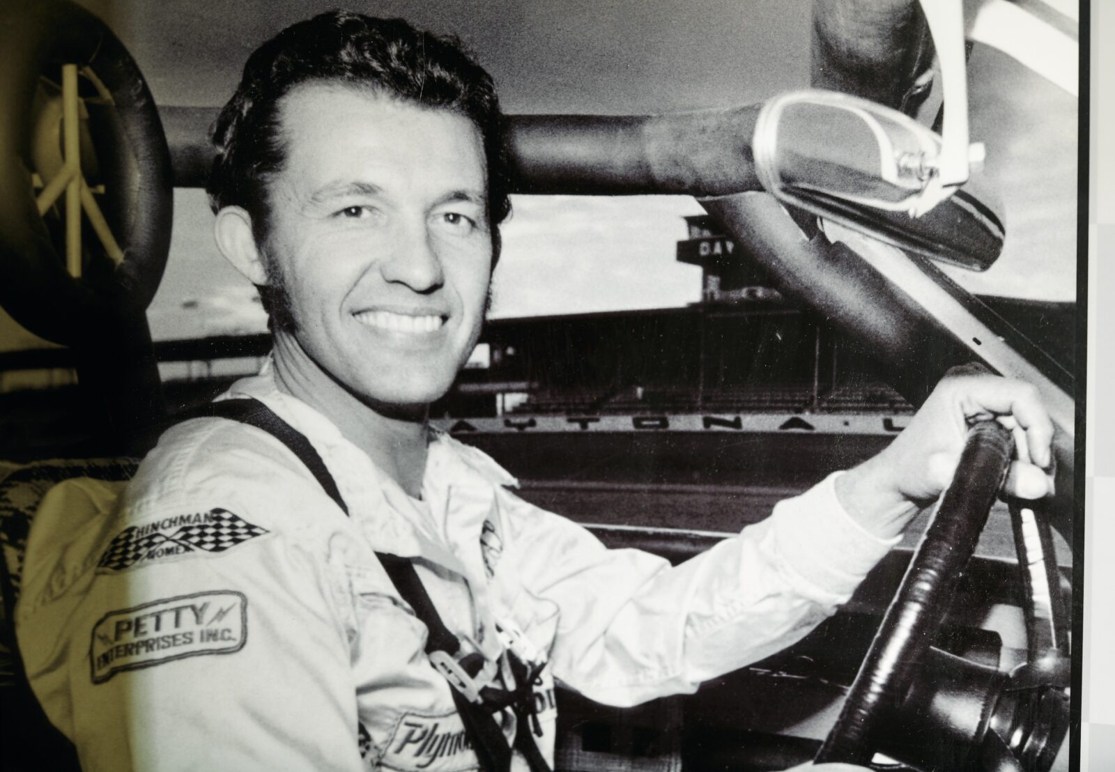 A vintage photo of Petty on the track at Daytona International Speedway.