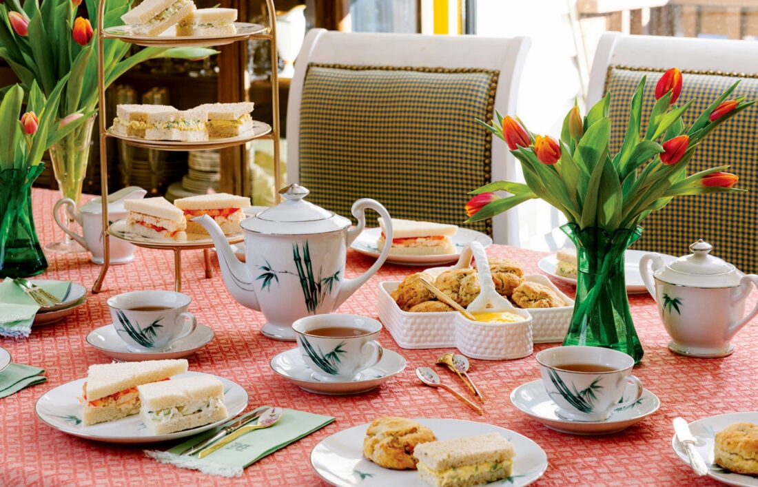 A spread of tea and sandwiches