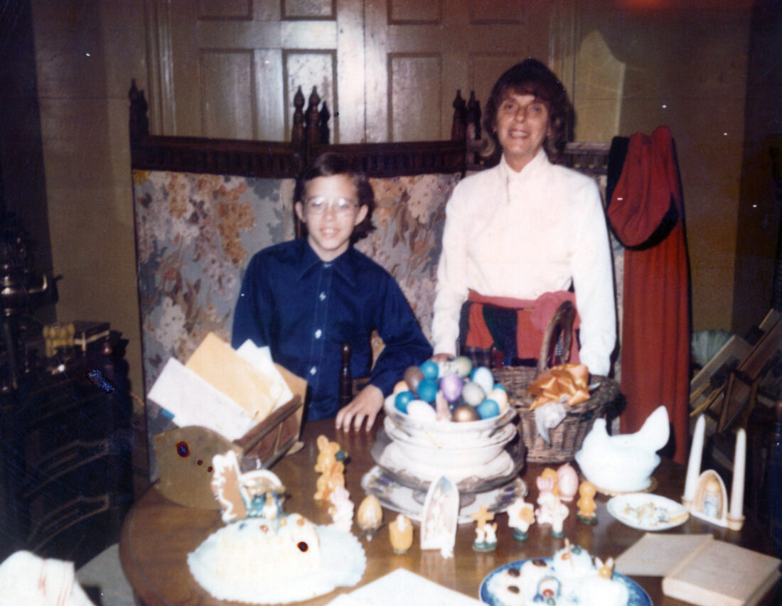 A boy and mother at an Easter table