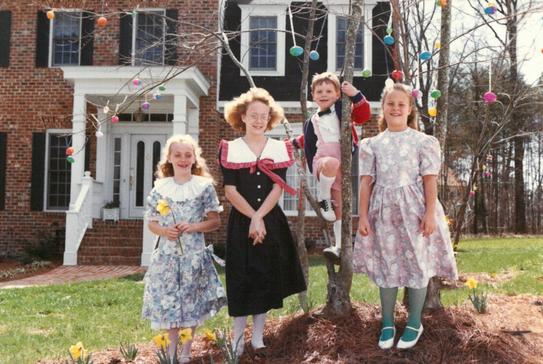 Children under an easter tree
