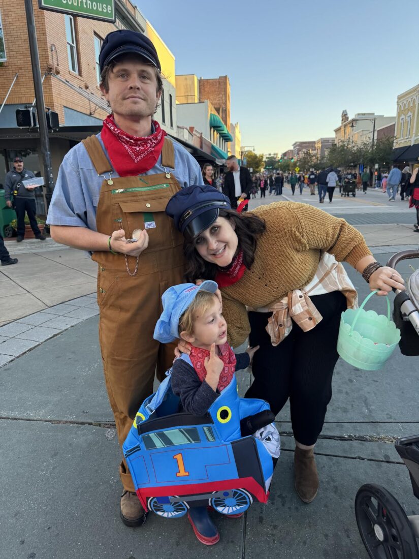 A family dressed for Halloween