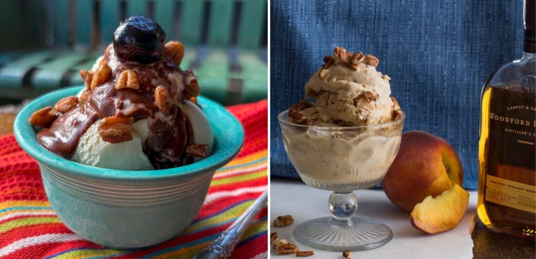 Two different images of ice cream in a cup