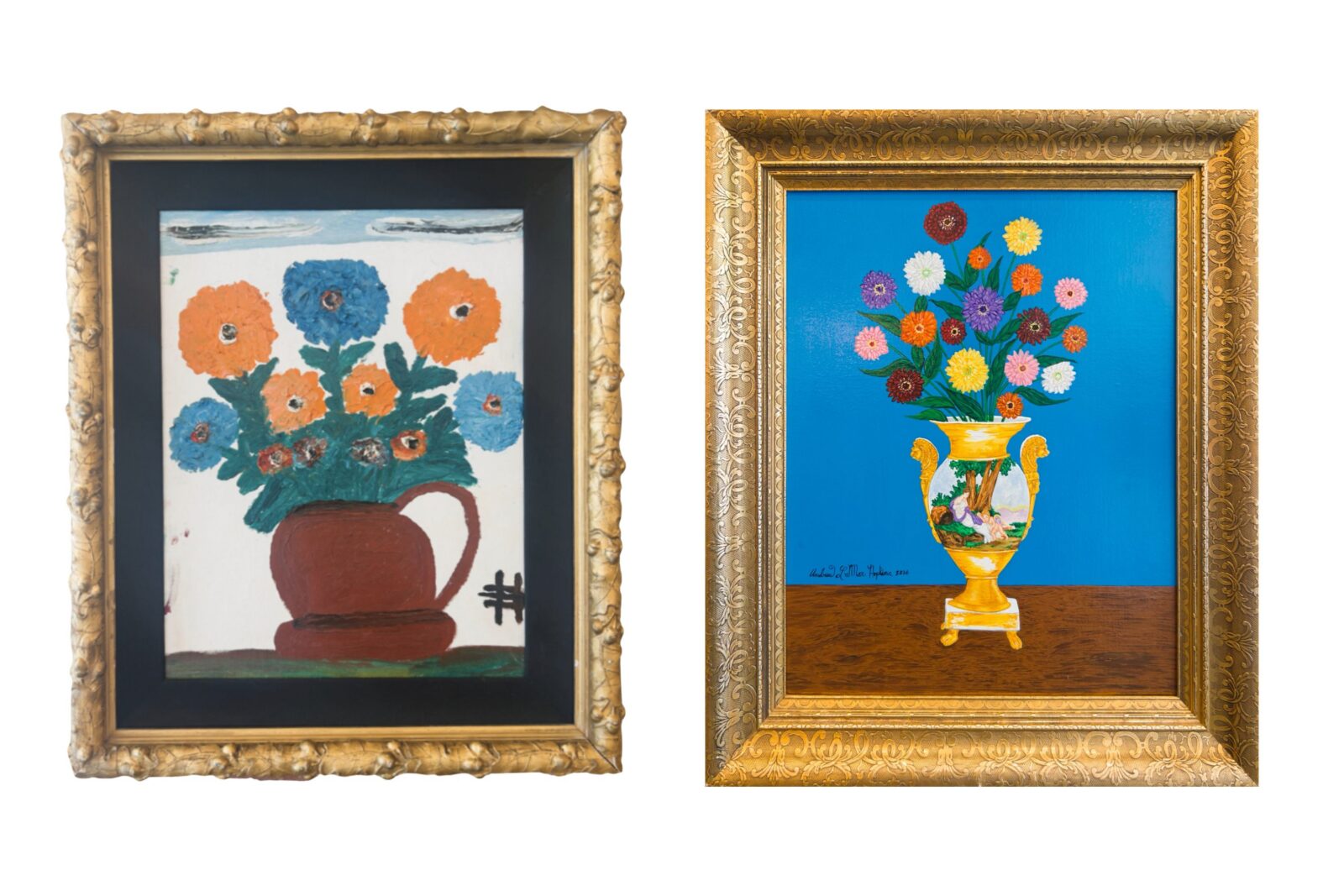 Two paintings of flowers in a vase