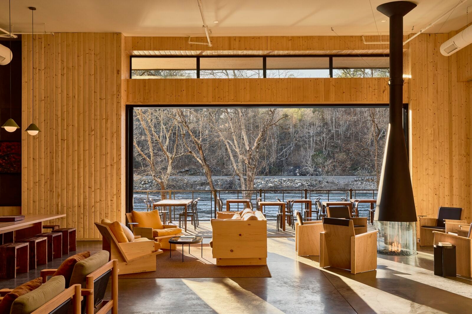 A lounge with a river view