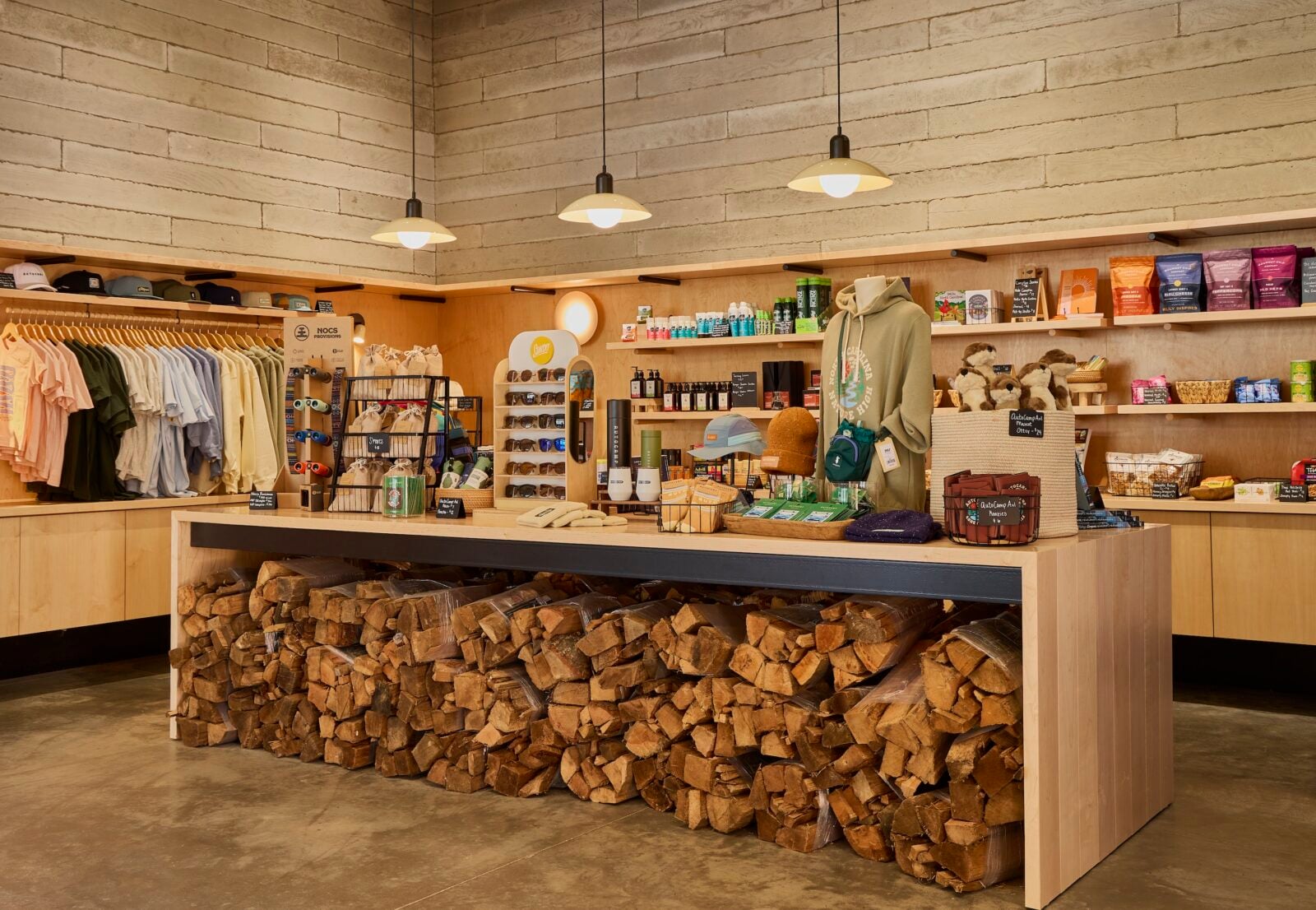 A shop with outdoor goods and firewood