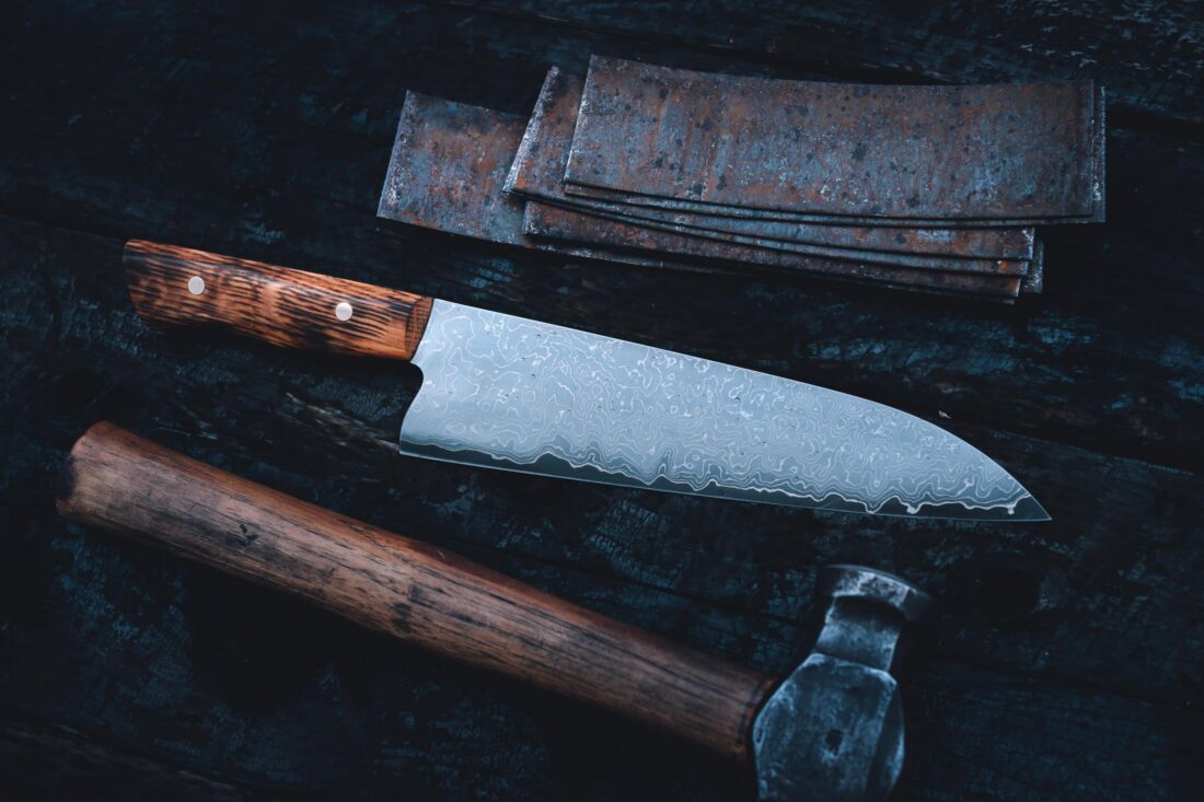A knife by a bourbon barrel band
