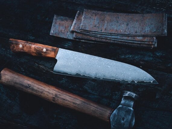 A knife by a bourbon barrel band