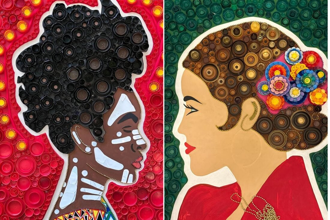 two female plastic art portraits side by side