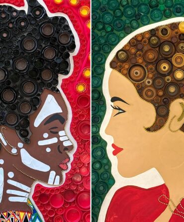 two female plastic art portraits side by side