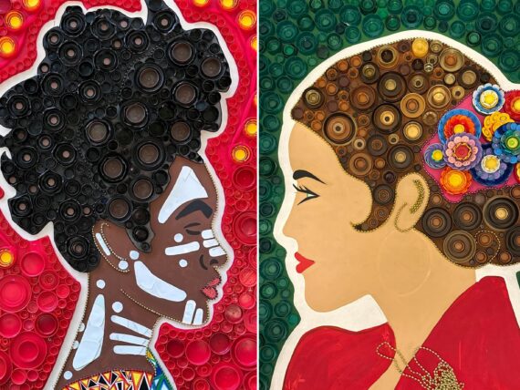 two female plastic art portraits side by side