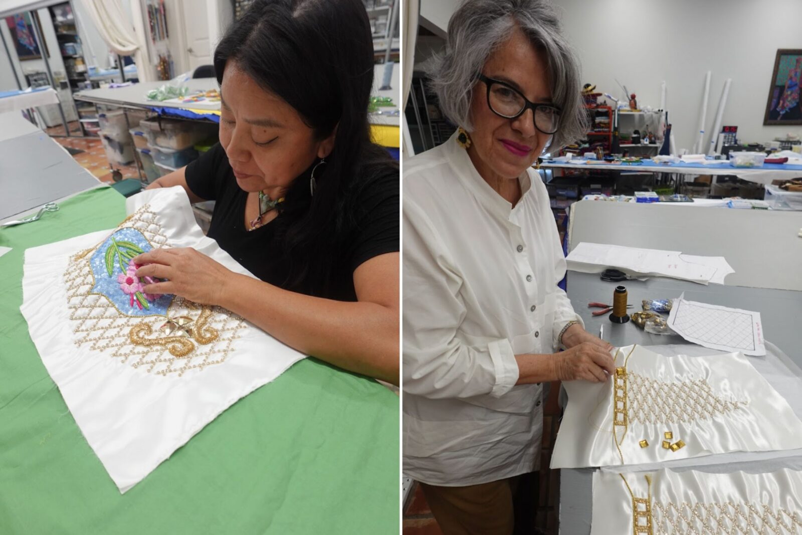 Two women work at a work table