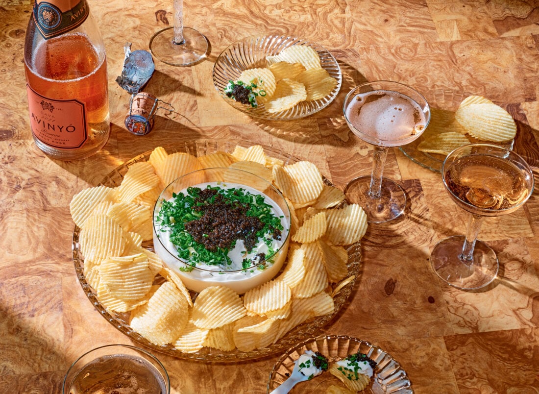 A spread of ruffles and caviar dip