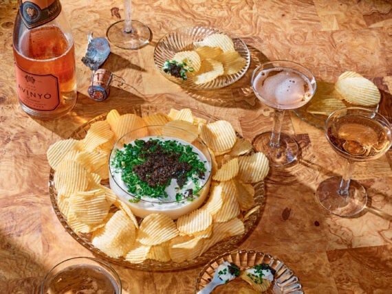 A spread of ruffles and caviar dip