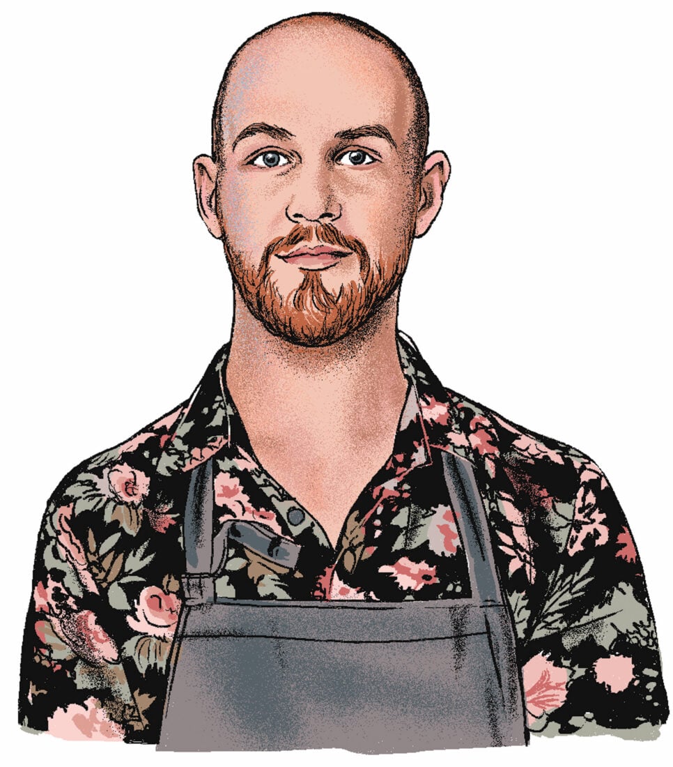 An illustrated portrait of a chef