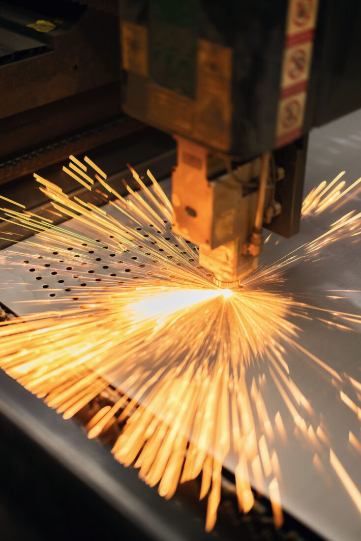 A laser sparking on a piece of metal