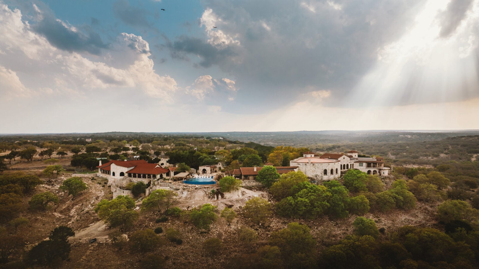 A ranch among Texas scrub landscape