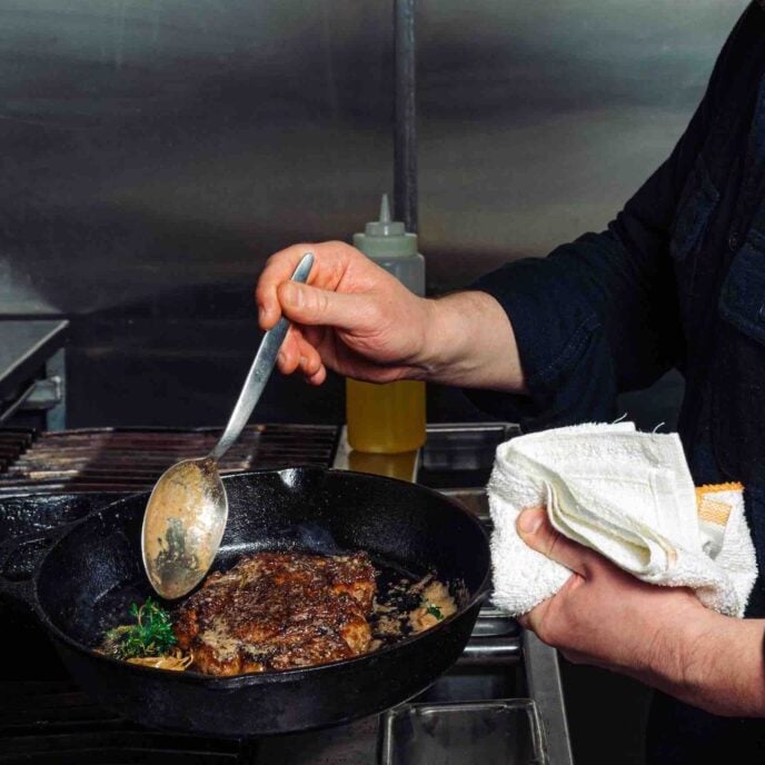 A steak in a skillet