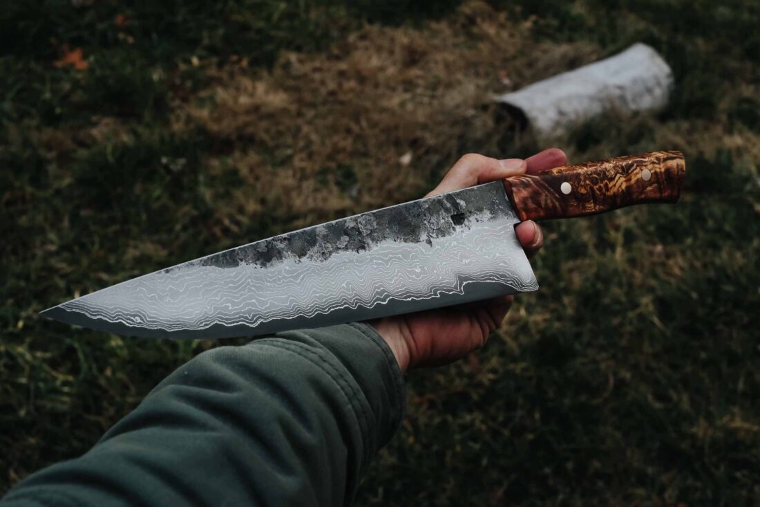 A knife blade with swirls