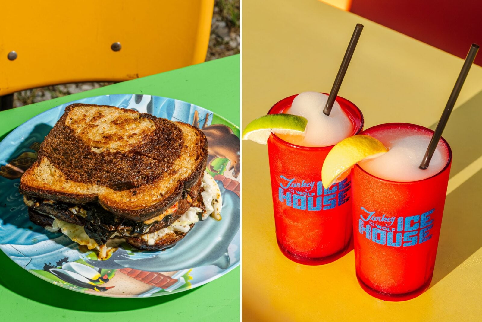 A collard melt; a frozen margarita and French 75.